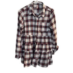 Free People Top Women's Red Plaid Eternal Sunshine Tiered Button Down Sz 8